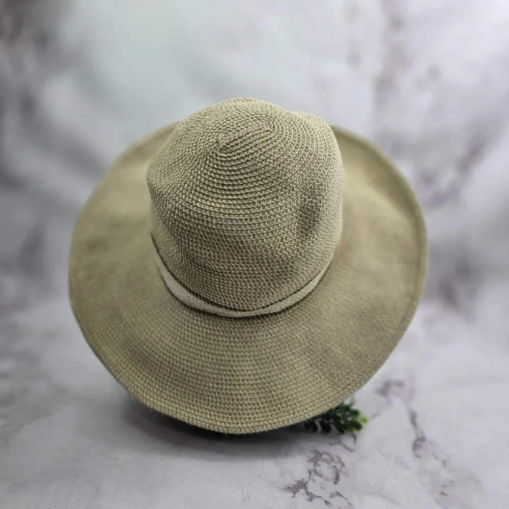 Vintage Sun Hat Floppy 90s Ladies Wide Brim Beach Shade Fabric Soft Straw S M - Picture 4 of 8